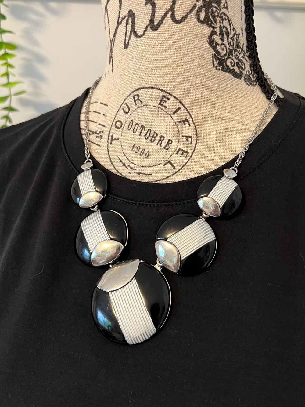 Black Statement Necklace with Silver Accents